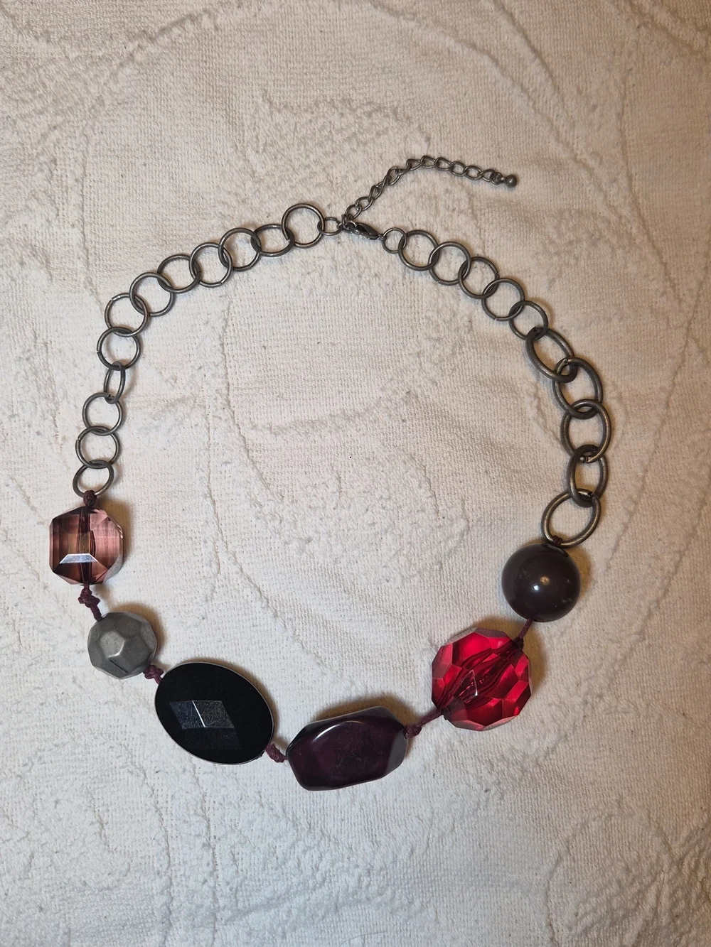 Handmade Vintage Necklace Large Beads Beaded Metal Ring Chain Chunky Statement ✨
